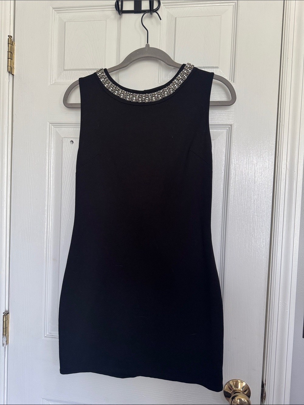 Embellished Neckline Black Mini Dress